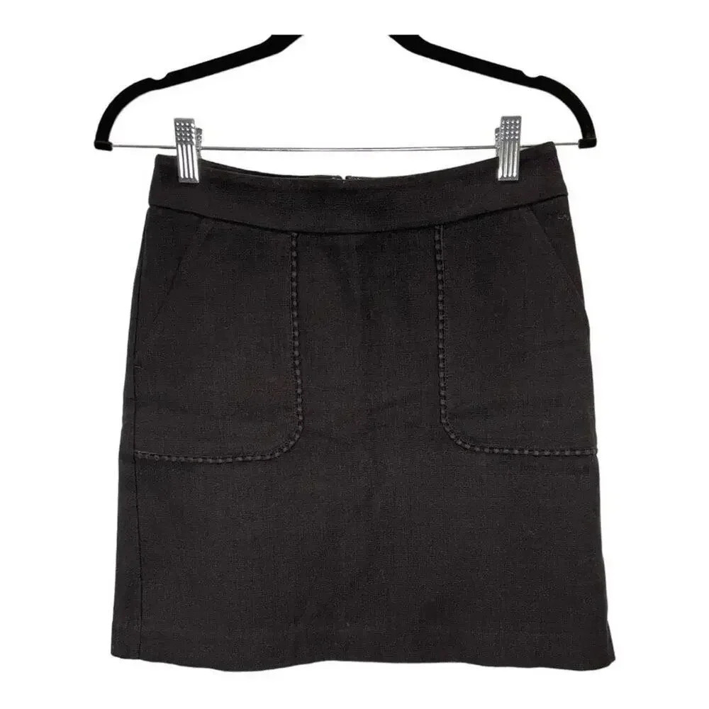 LOFT Petites Size 0‎ Skirt Black A-Line Pockets Cotton Stretch Lined
